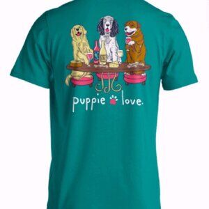 Puppie Love Dog Wine & Cheese Party Pup Short Sleeve T-Shirt - NEW Fast Ship